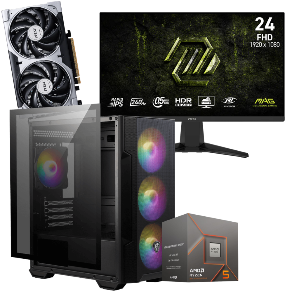 Setup Gamer Special Pc de Bureau Gaming / Ryzen 5 8400F / RTX 5060 8G / 16 Go Avec Écran Gaming MSI 24" Full HD IPS / 240 Hz