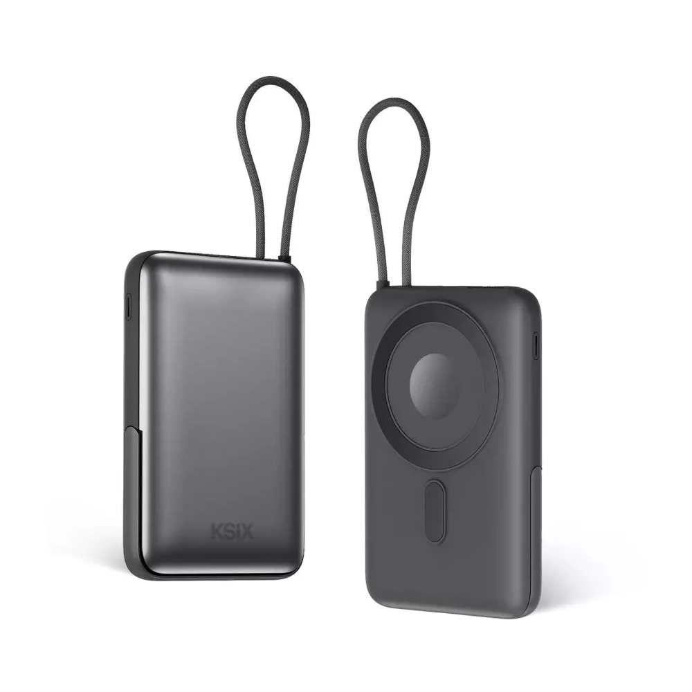 Power Bank KSIX 10 000 mAh / PD 22,5 W / Compatible avec la charge magnétique / Support intégré / Gris