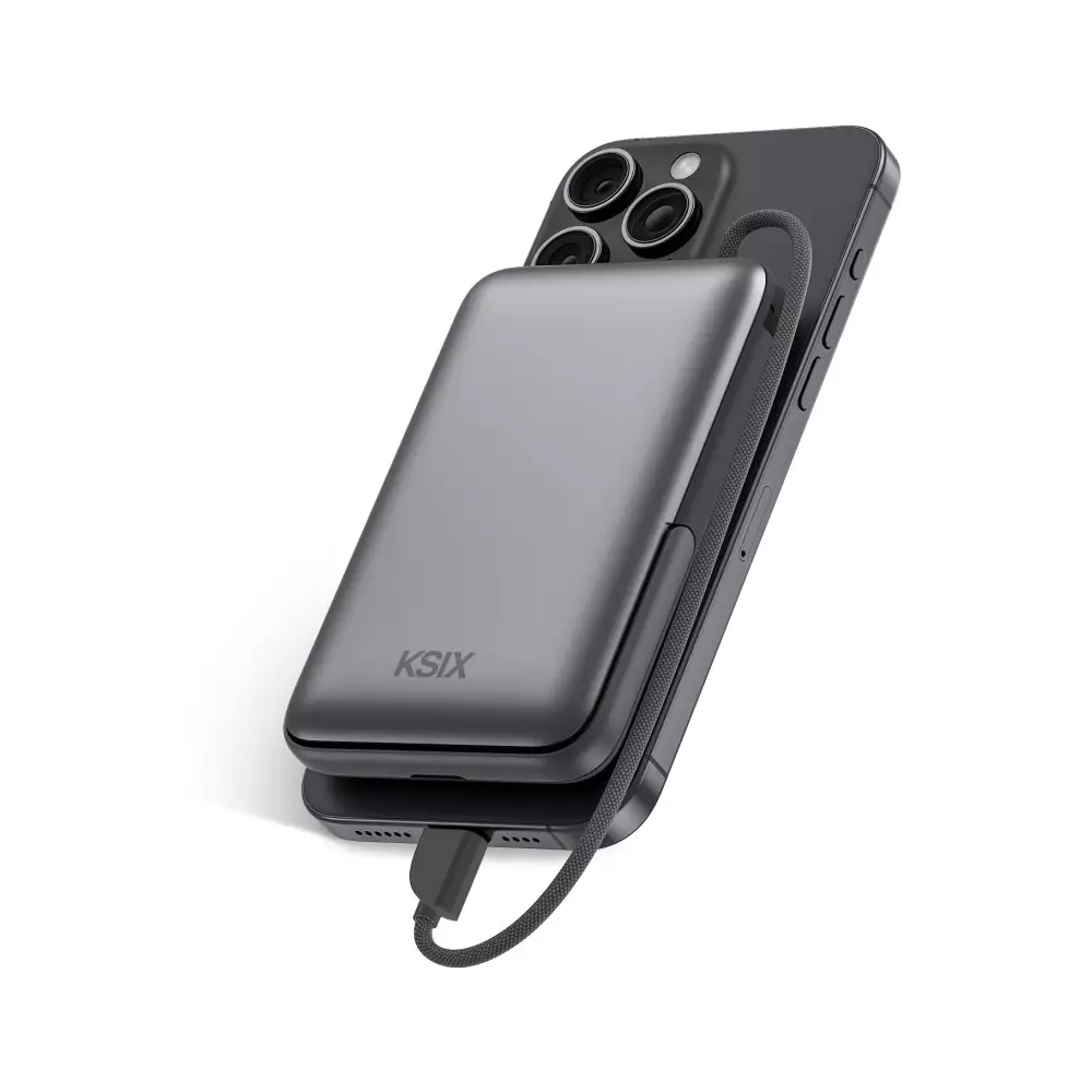 Power Bank KSIX 10 000 mAh / PD 22,5 W / Compatible avec la charge magnétique / Support intégré / Gris