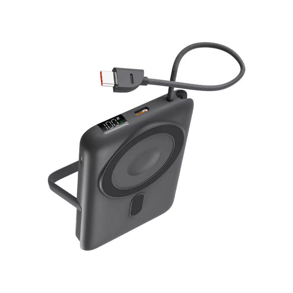 Power Bank KSIX 10 000 mAh / PD 22,5 W / Compatible avec la charge magnétique / Support intégré / Gris