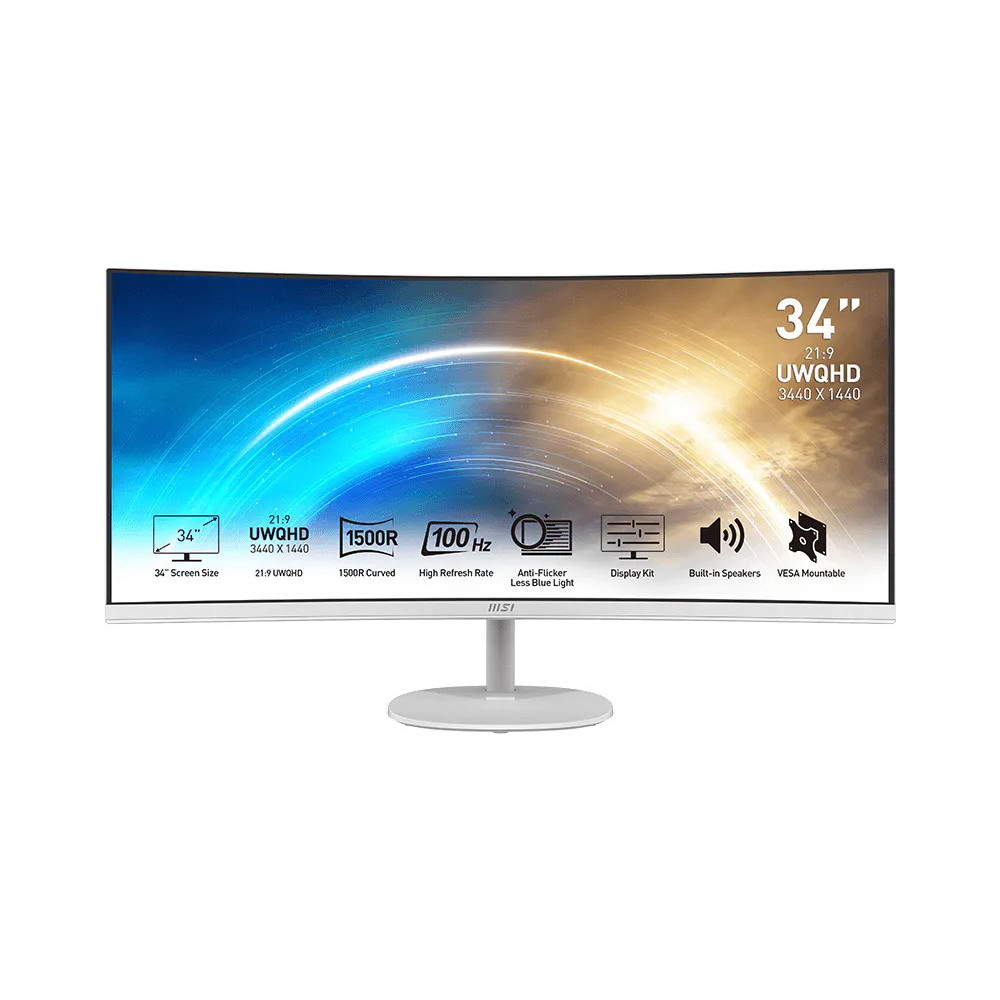 Écran Curved MSI PRO MP341CQW 34'' UWQHD  / 100 Hz / 4 ms / Haut-parleurs / Blanc