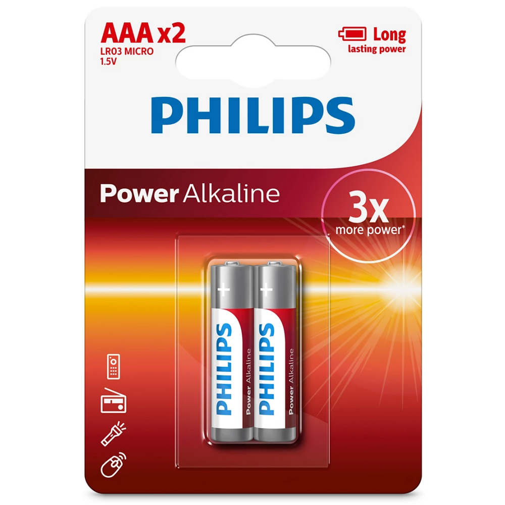 2 PILES PHILIPS POWER ALKALINE AAA BP12