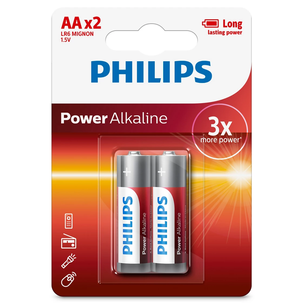 2 PILES PHILIPS POWER ALKALINE AA BP12