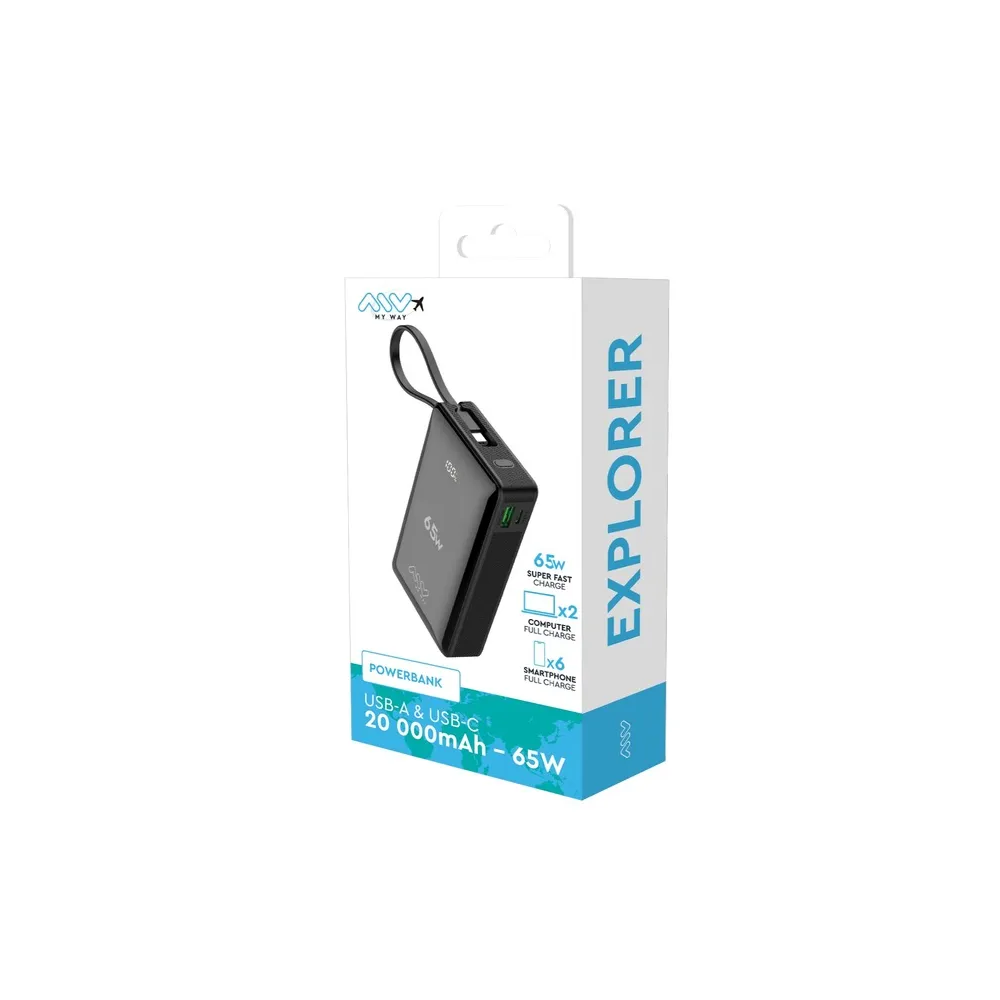 Power Bank MyWay ExplorerPC 20000MAH 65W USB-C USB-A / Noir