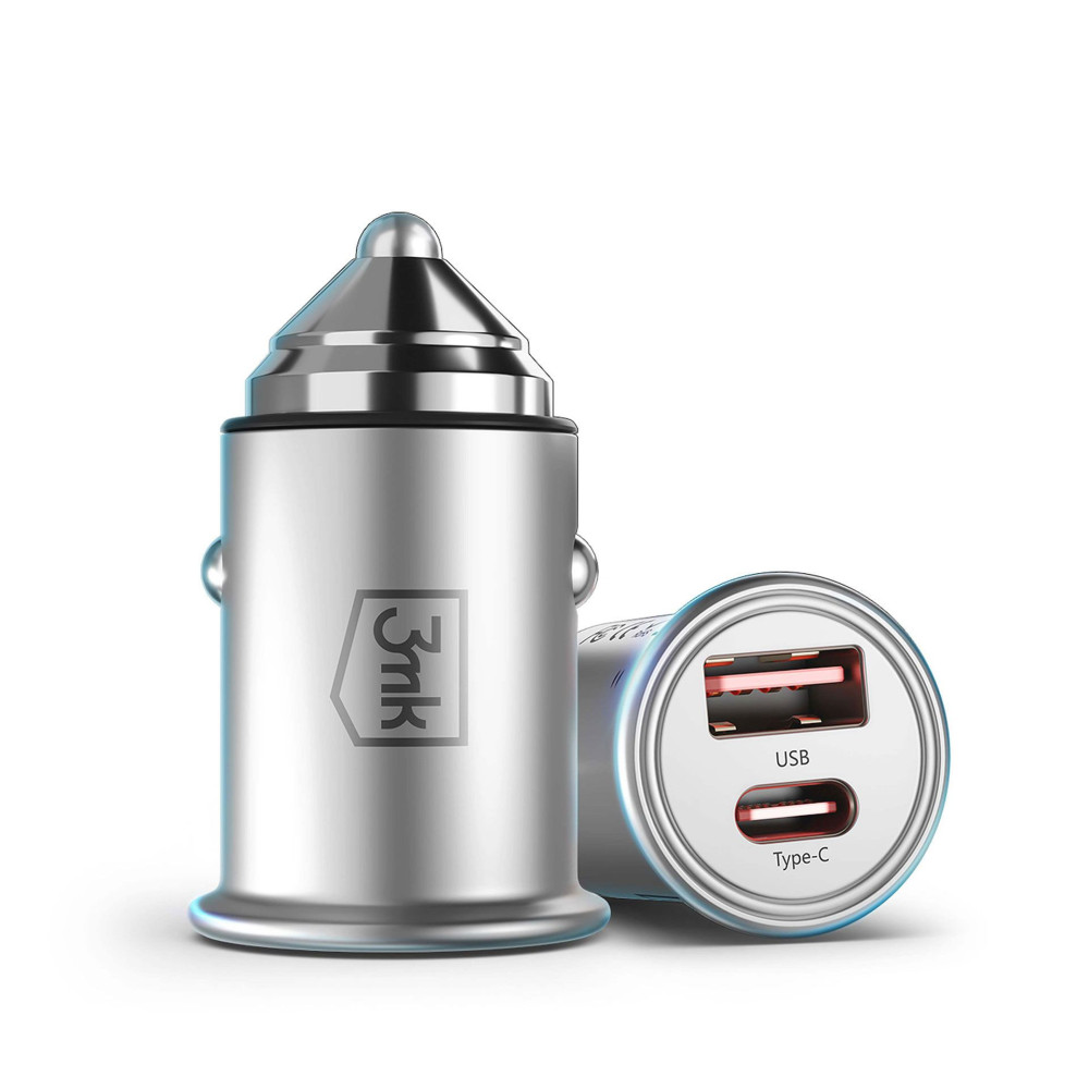 Chargeur de voiture 3mk Hyper 45W PD QC PPS USB 1A1C / Argent