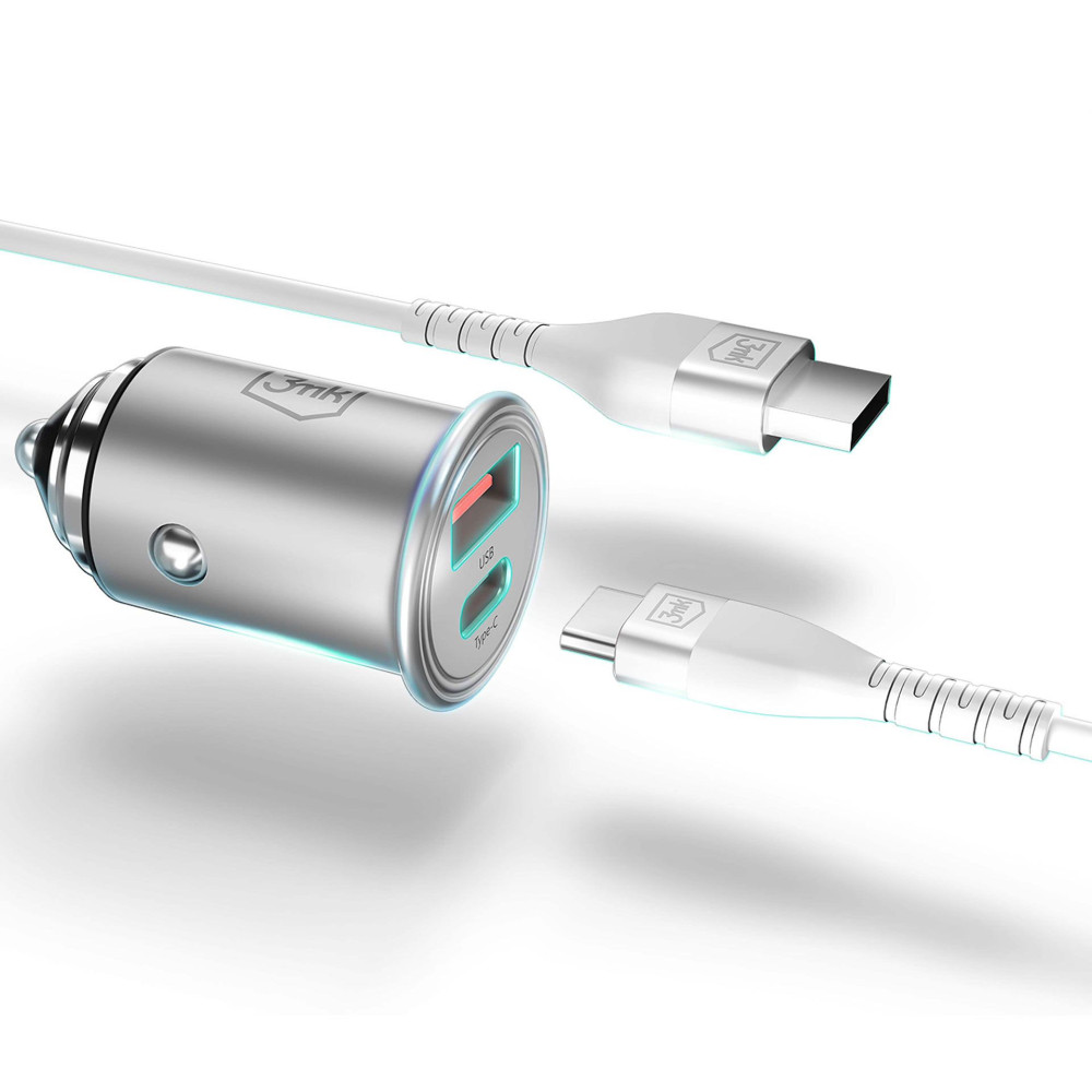 Chargeur de voiture 3mk Hyper 45W PD QC PPS USB 1A1C / Argent