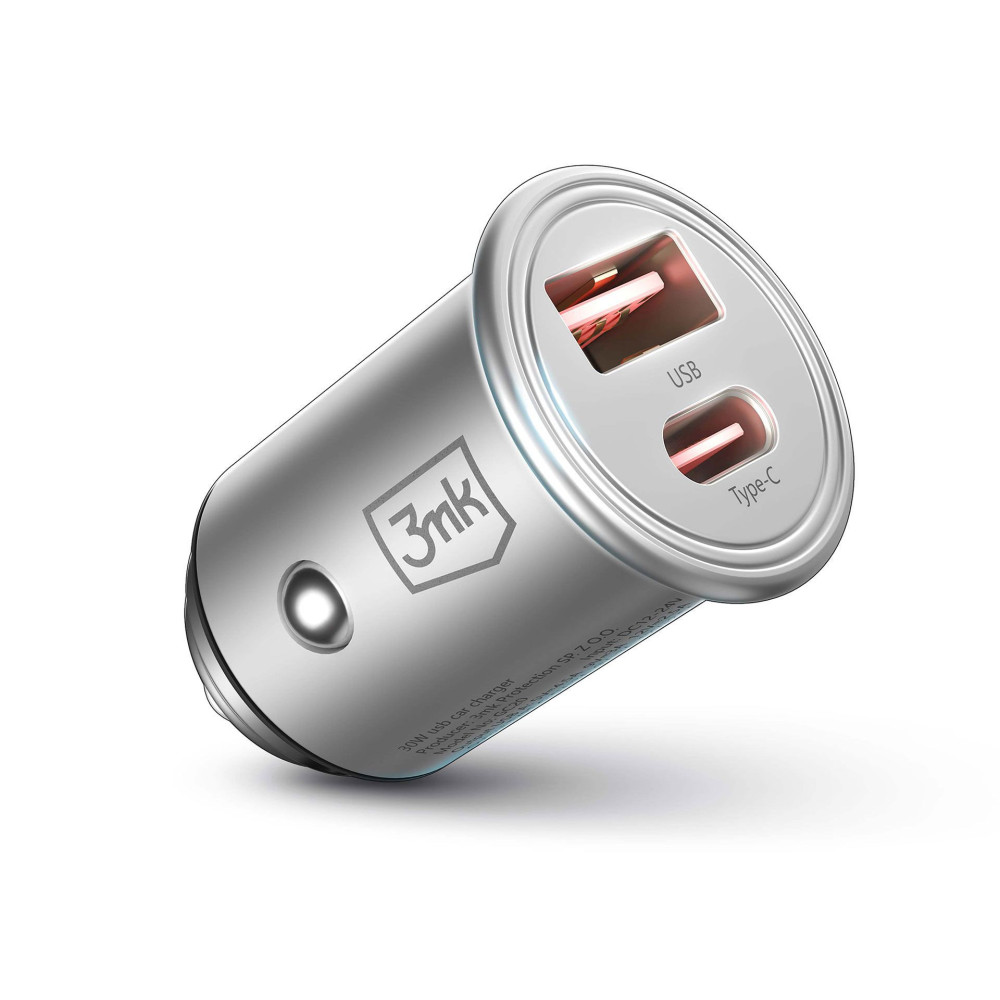Chargeur de voiture 3mk Hyper 45W PD QC PPS USB 1A1C / Argent