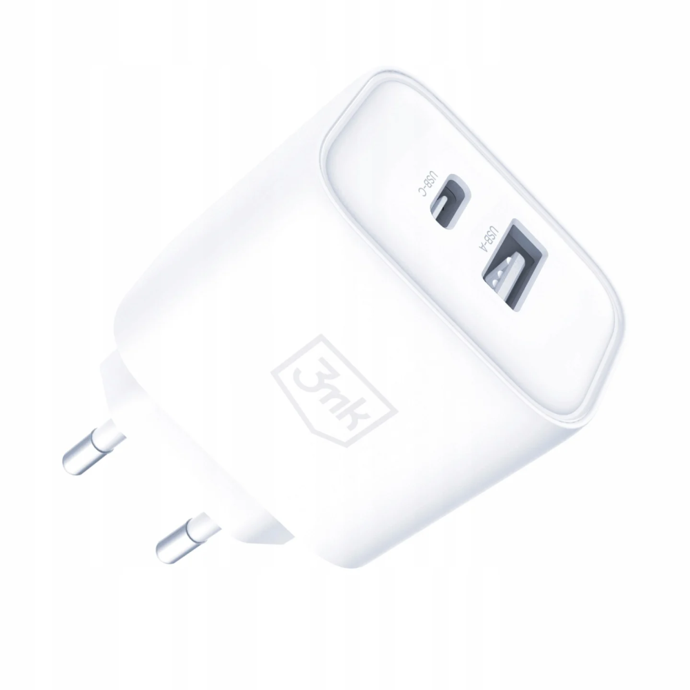 Chargeur 3mk PD 20W- 02 ports USB C et USB A / blanc