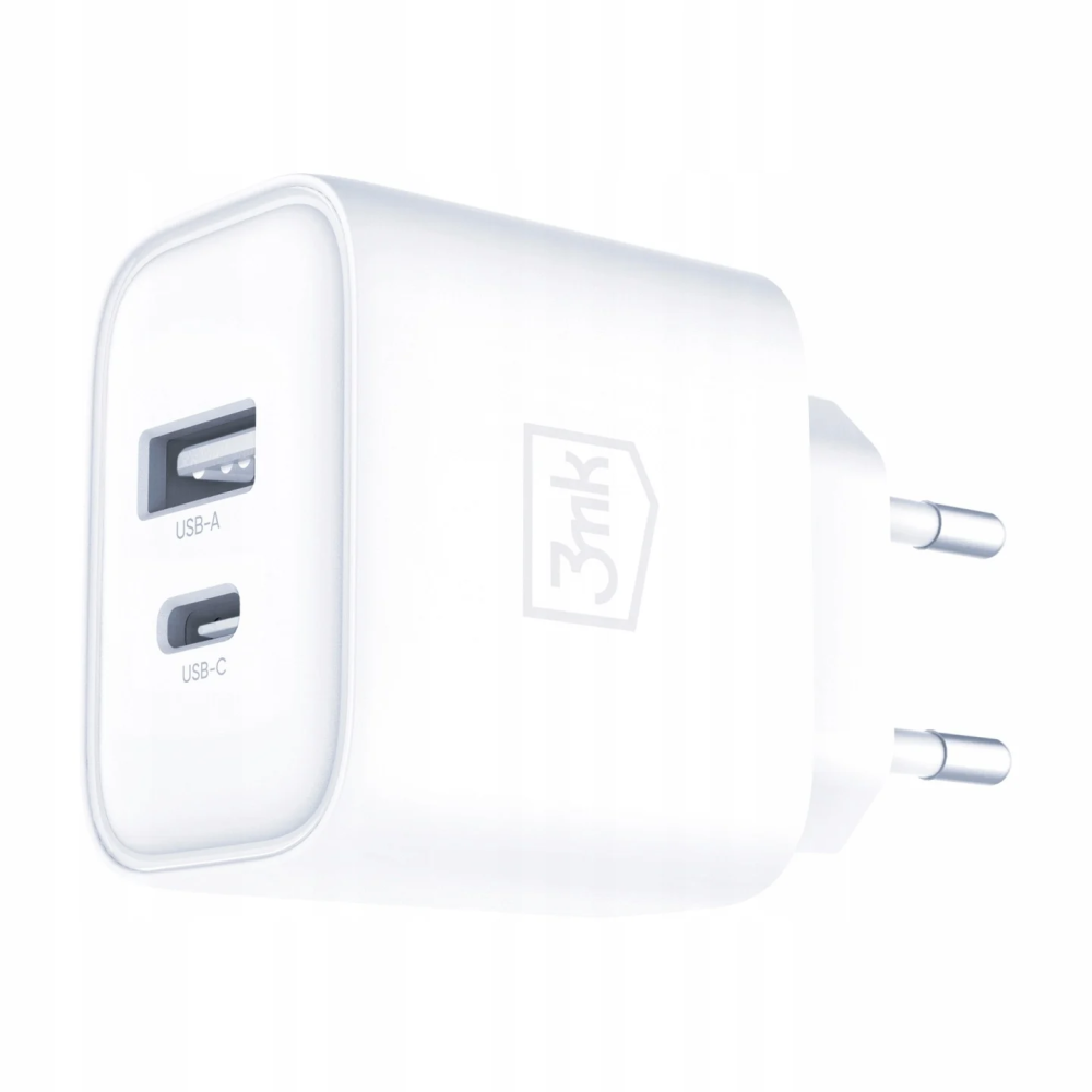 Chargeur 3mk PD 20W- 02 ports USB C et USB A / blanc