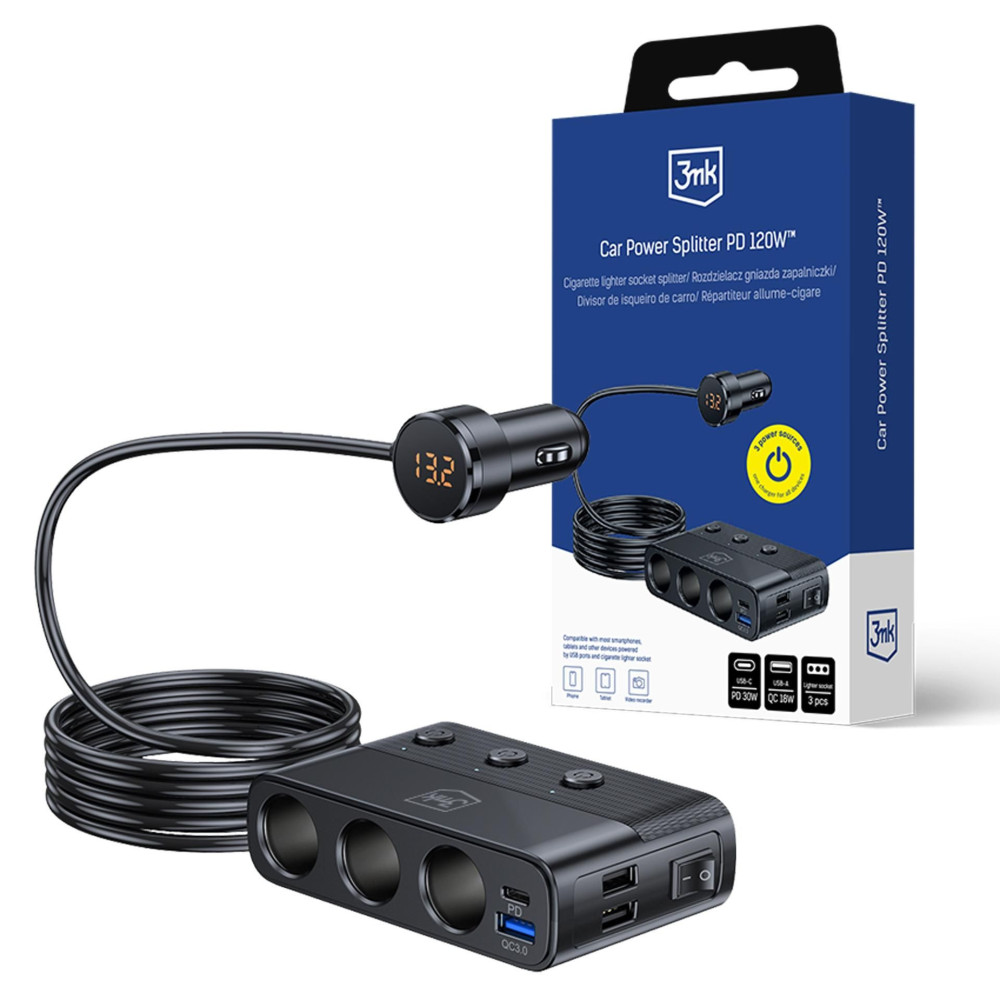 Répartiteur d'alimentation 3MK PD 120 W QC PPS UCB-C USB-A pour 7 appareils