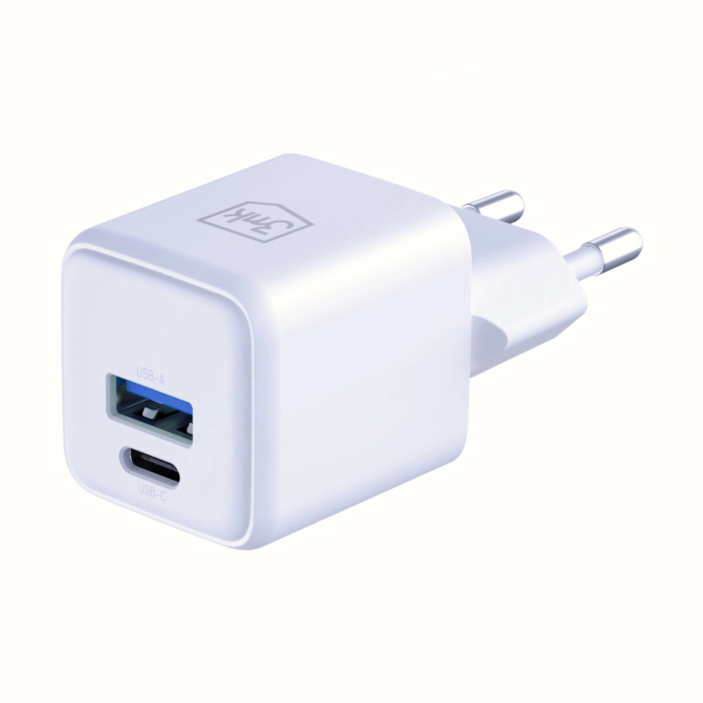 Chargeur mural 3mk Hyper GaN 20 W QC4+ PD PPS USB-C USB-A / blanc
