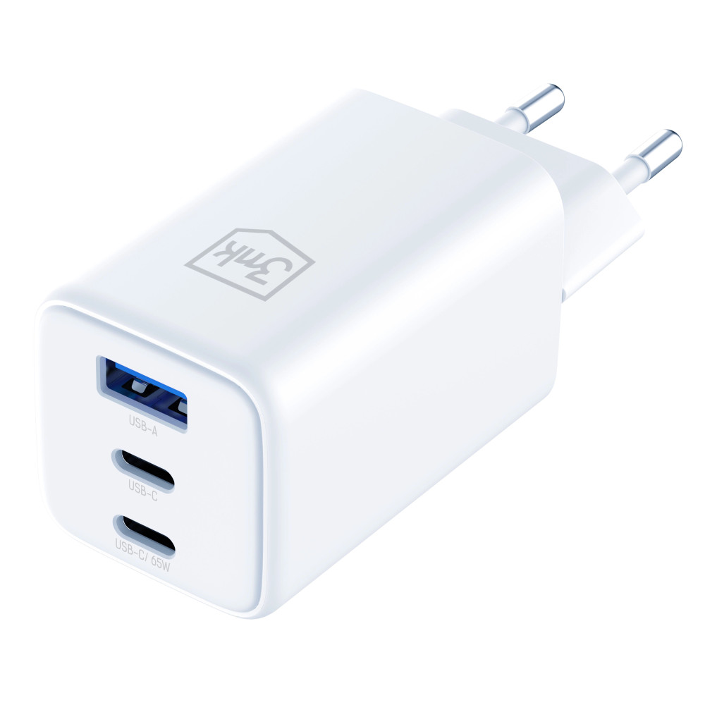 Chargeur mural USB-C/USB-A 3mk Hyper GaN PD 65W / blanc