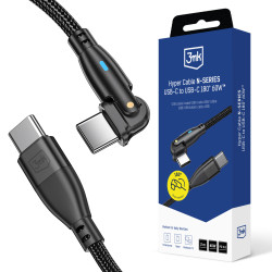 Câble 3mk Hyper série série N USB-C vers USB-C / 2M / 20 V/3 A 60 W / Pivotant / Noir