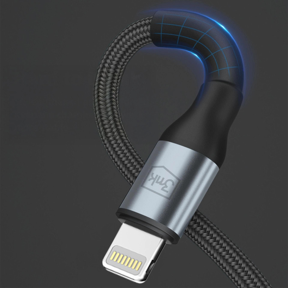 Câble 3mk Hyper Series N USB-A vers Lightning / 1m / 5 V/2,4 A 12 W / Noir