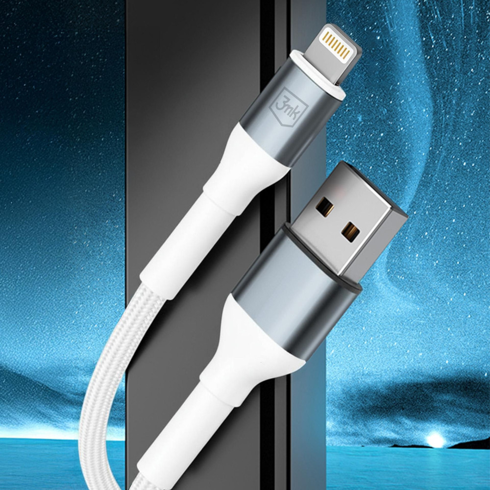 Câble 3mk Hyper Series USB-A vers Lightning / 1m / QC 3.0 5 V/2,4 A 12W / Blanc