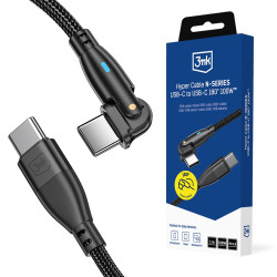 Câble 3mk Hyper série série N USB-C vers USB-C / 2M / 20 V/5 A 100 W / Pivotant / Noir