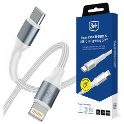 Câble 3mk Hyper série N USB-C vers Lightning / 1 m / PD 3.0 9 V/3 A 27 W / Blanc