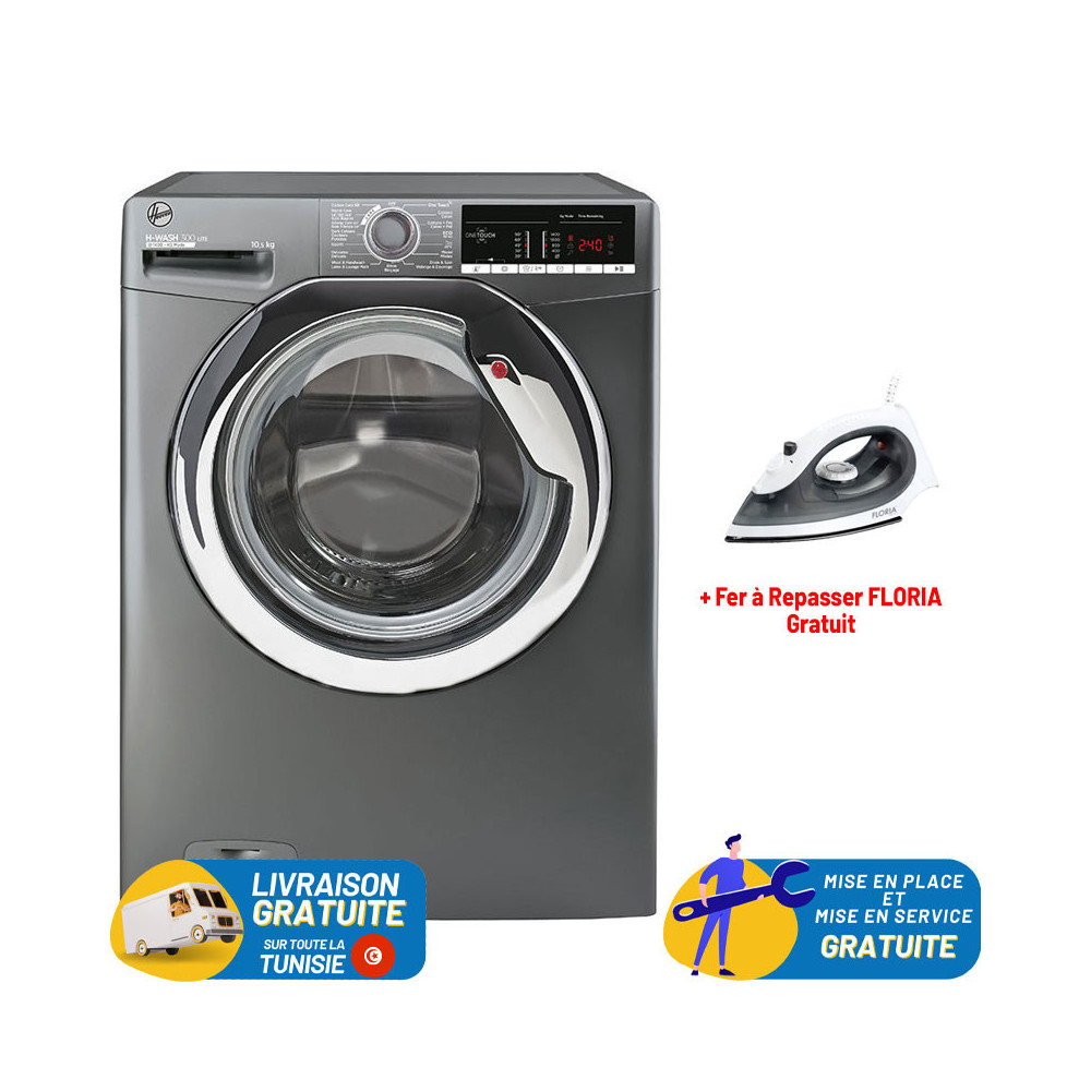 Lave linge Hoover H-WASH 300 LITE 10.5 KG Smart / 1400 trs / Silver