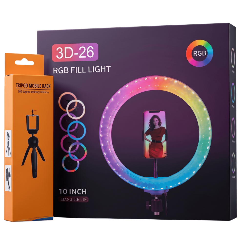 Selfie Ring Light 26 CM + Trepied PM  / RGB / Noir