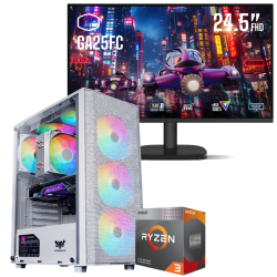 Setup Gamer Special Pc de Bureau Gaming / Ryzen 3 3200G / Vega 8 / 16 Go Avec Écran Gaming Cooler Master 24.5" Full HD IPS / 120 Hz