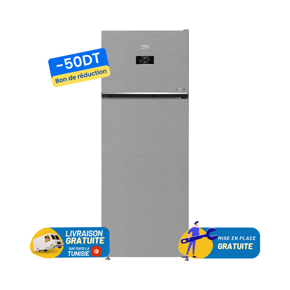 Réfrigérateur Beko No Frost INVERTER Double Portes 455 Litres / RDNG551M20TSX / Silver avec afficheur