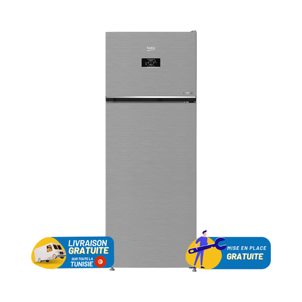 Réfrigérateur Beko No Frost INVERTER Double Portes 455 Litres / RDNG551M20TSX / Silver avec afficheur
