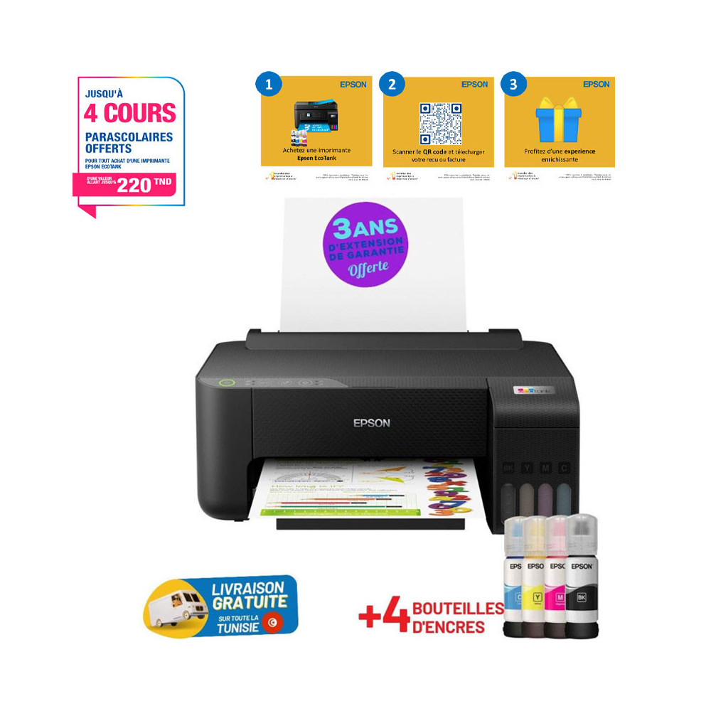 Imprimante Monofonction à réservoir intégré Epson ECOTANK L1250 / Wifi / Noir