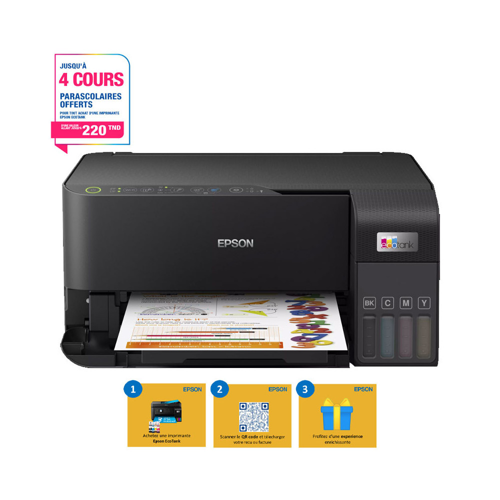 Imprimante jet d'encre multifonction Epson EcoTank L3550 / Couleur / A4 / Wi-Fi / Noir