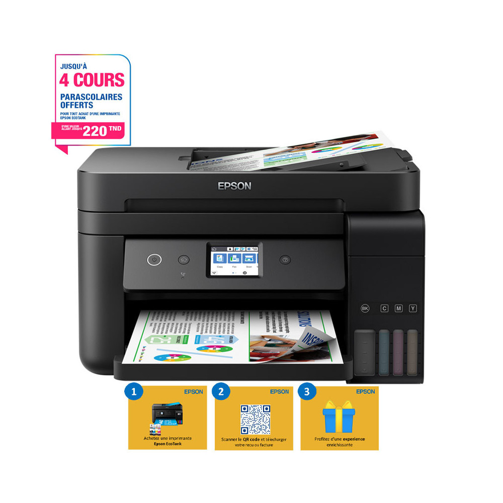 Imprimante EcoTank L6290 4 en 1 couleur A4 / Recto Verso / Wi-Fi + 5 Bouteilles D'encres Epson Incluses