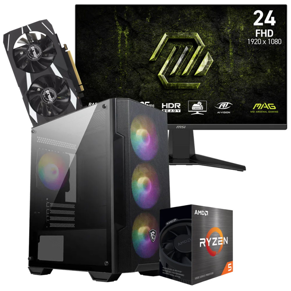Setup Gamer Special Pc de Bureau Gaming / Ryzen 5 5500 / RTX 3050 6G / 16 Go Avec Écran Gaming MSI 24" Full HD IPS / 240 Hz