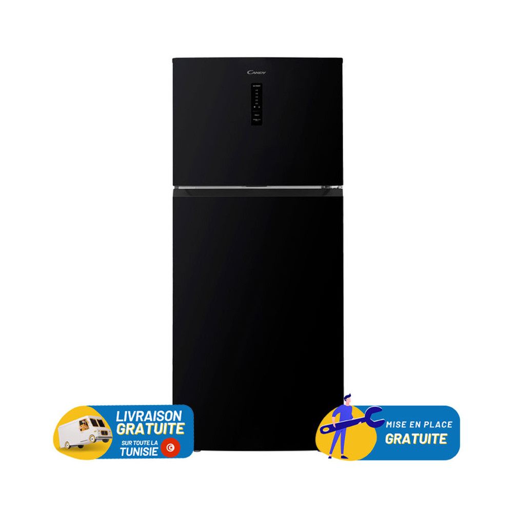 Refrigerateur Candy INVERTER Double Portes 420 Litres No Frost / Noir Miroir avec afficheur
