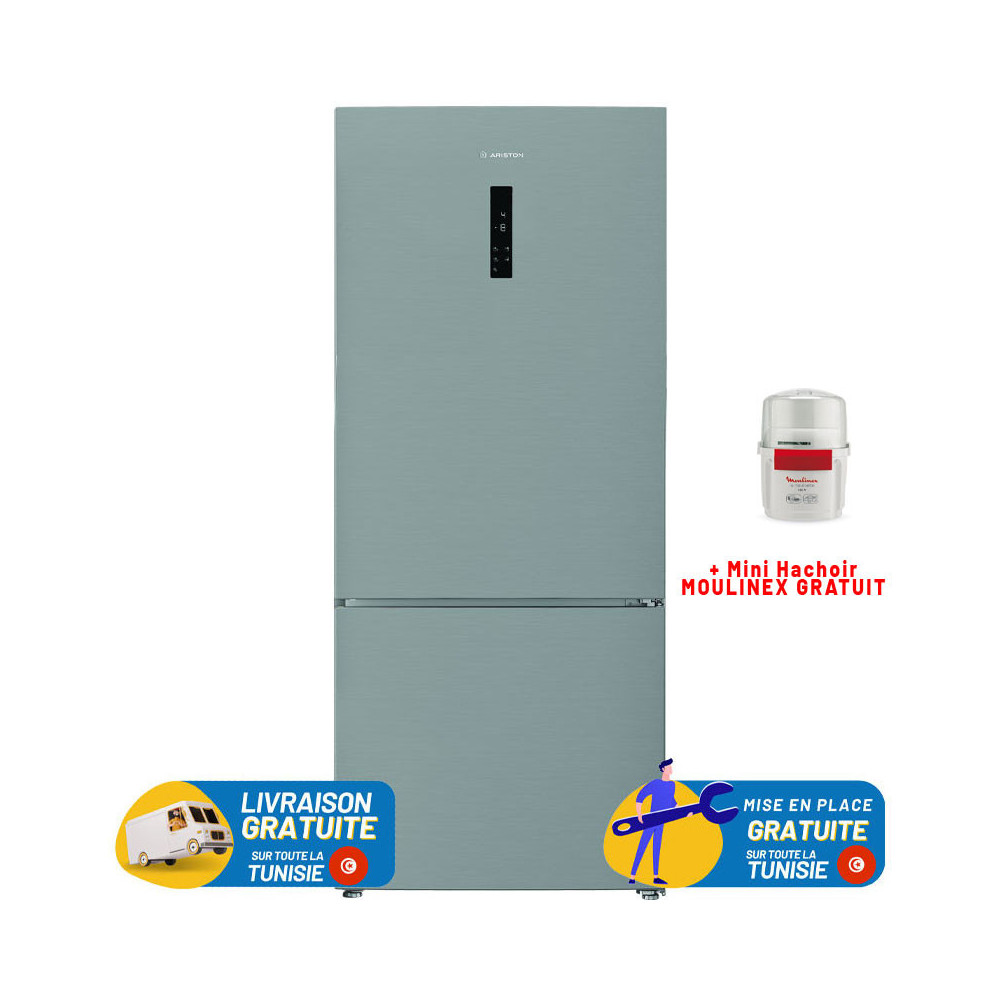 RÉFRIGÉRATEUR ARISTON NO FROST Combiné 617 Litres / New Silver avec Afficheur