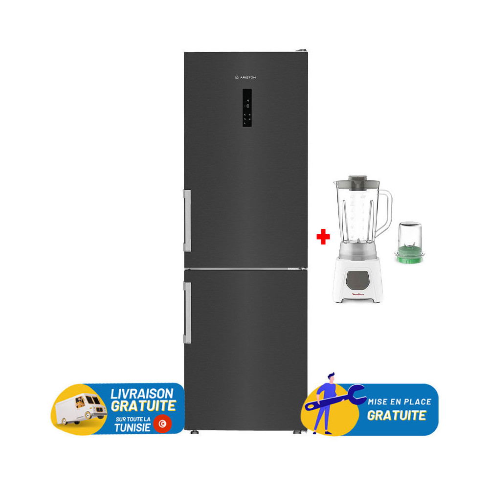 RÉFRIGÉRATEUR ARISTON COMBINE 316 Litres No Frost / INOX / avec afficheur