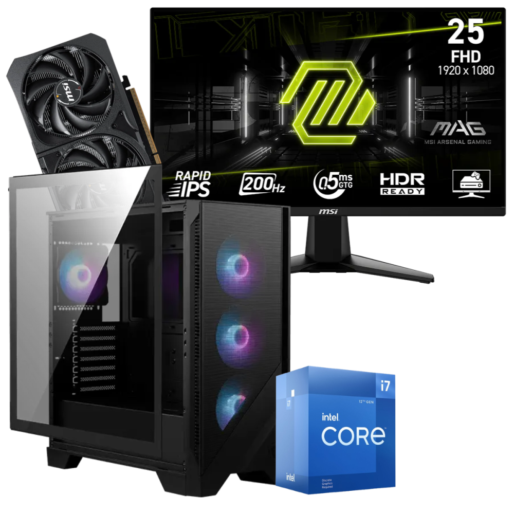 Setup Gamer Special Pc de Bureau Gaming / i7-12700F / RTX 5060 8G / 32 Go Avec Écran Gaming MSI 24.5" Full HD IPS / 200 Hz