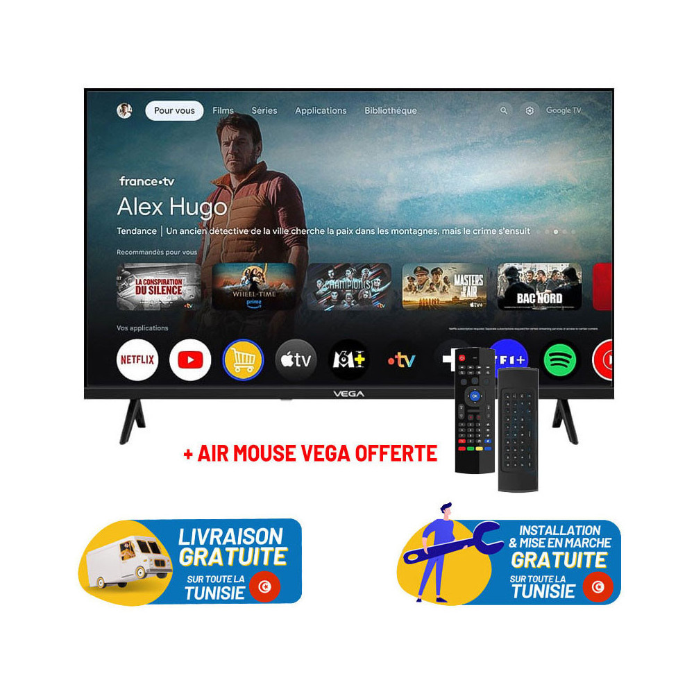 TV VEGA 50" QLED UHD 4K SMART GOOGLE TV / avec Récepteur intégré