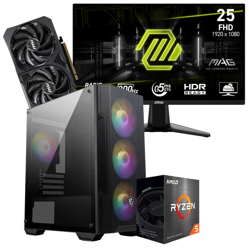 Setup Gamer Special Pc de Bureau Gaming / Ryzen 5 5600X / RTX 5060 8G / 16 Go Avec Écran Gaming MSI 24.5" Full HD IPS / 200 Hz