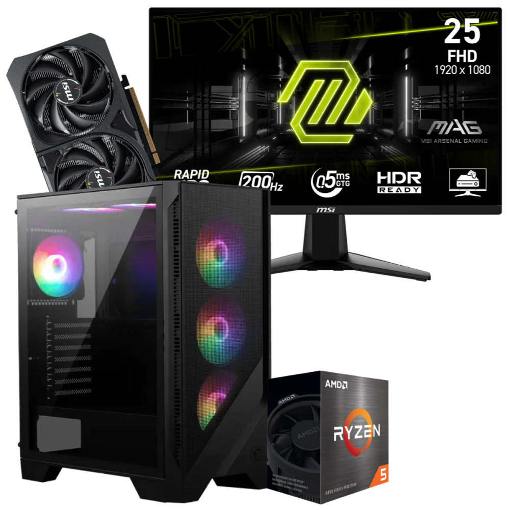 Setup Gamer Special Pc de Bureau Gaming / Ryzen 7 5700G / RTX 5060 8G / 16 Go Avec Écran Gaming MSI 24.5" Full HD IPS / 200 Hz