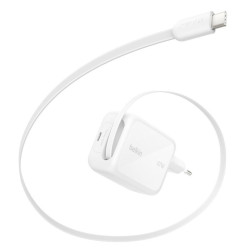 Chargeur secteur Belkin GaN avec câble rétractable 67W / Blanc