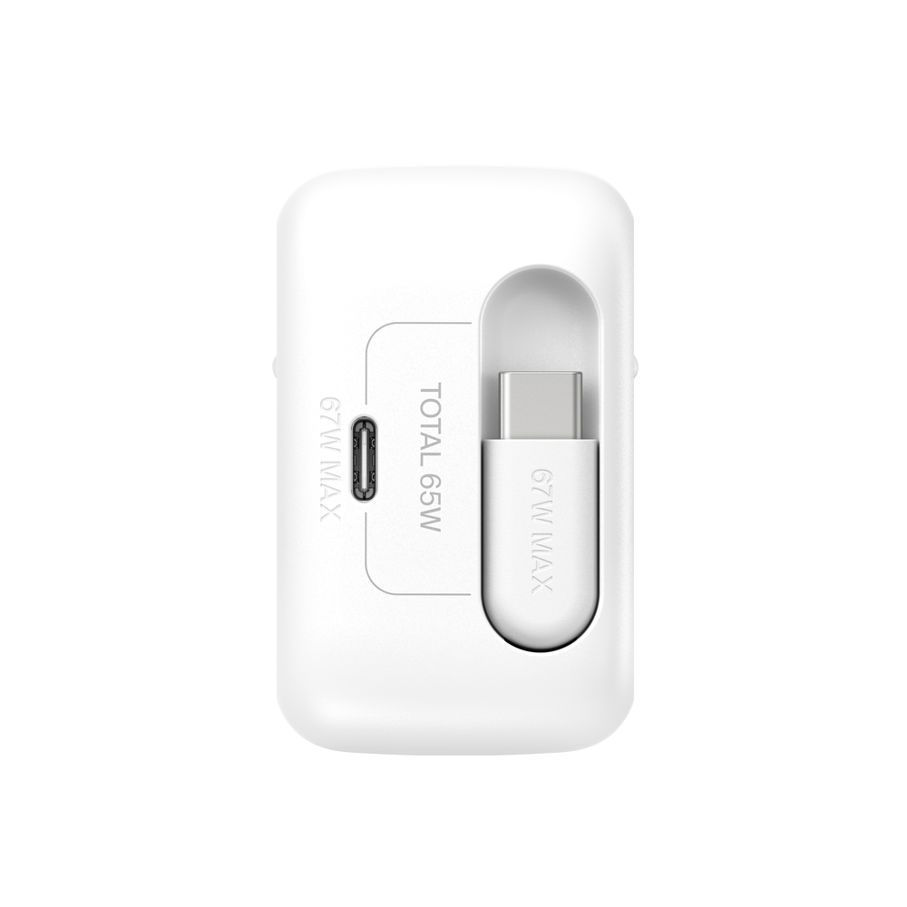 Chargeur secteur Belkin GaN avec câble rétractable 67W / Blanc