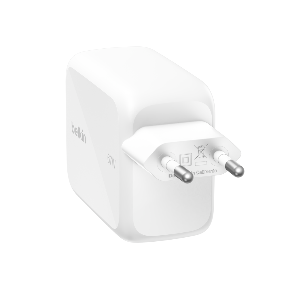 Chargeur secteur Belkin GaN avec câble rétractable 67W / Blanc