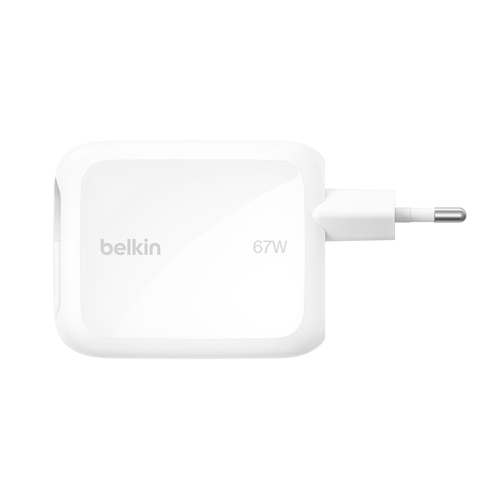 Chargeur secteur Belkin GaN avec câble rétractable 67W / Blanc