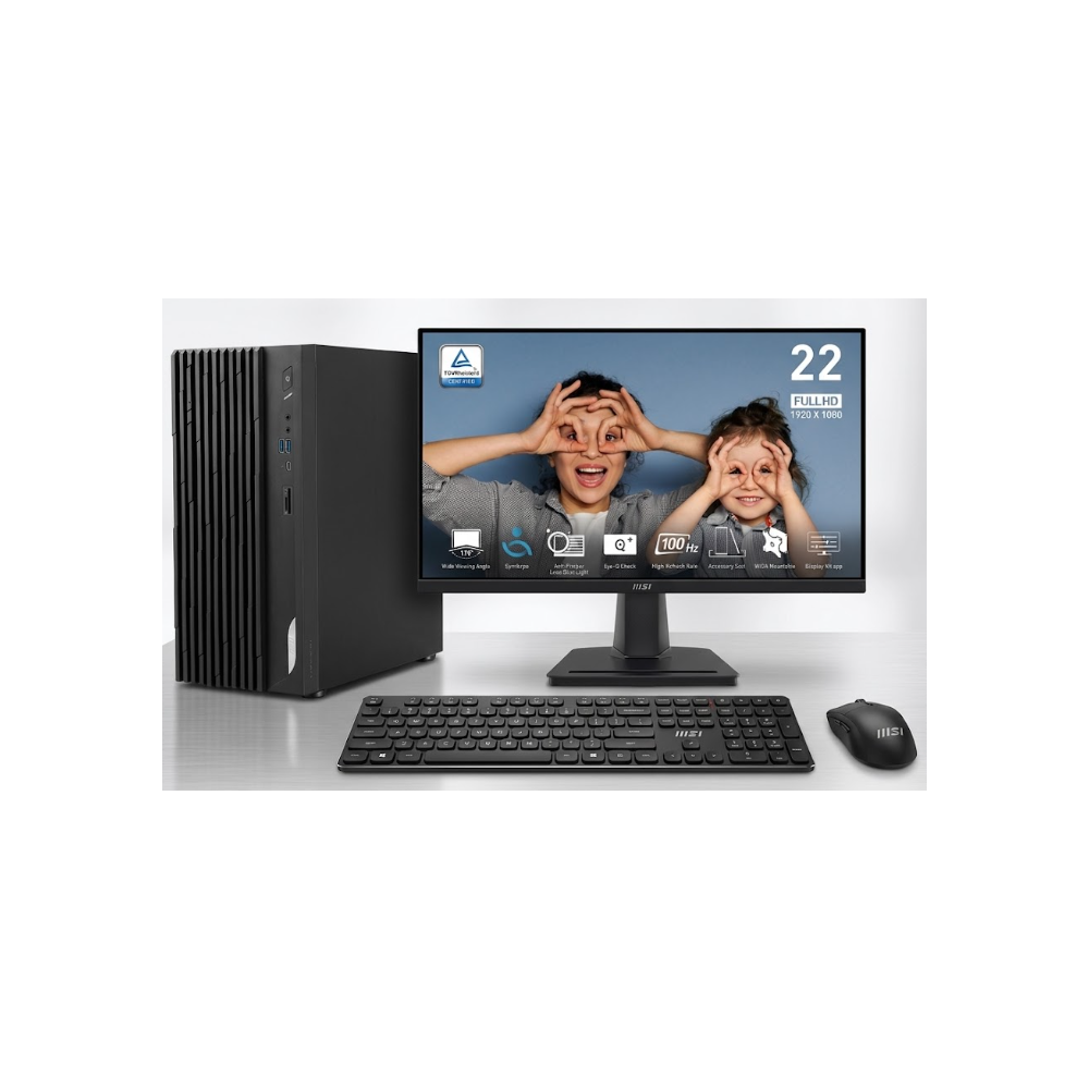 Pc De Bureau MSI PRO DP180 / i5 14400 / 8 Go DDR5 / 256 Go SSD / Noir Avec Écran MSI PRO MP225V E2 21.45'' Full HD VA / 100 Hz