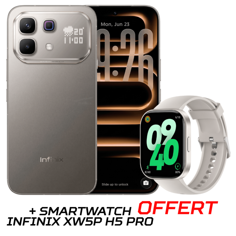Smartphone Infinix Note 60 Pro 5G / 24 Go / 256 Go / Titanium + SMARTWATCH INFINIX XW5P H5 Pro Offert