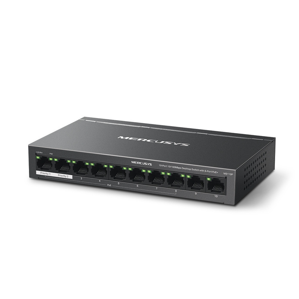 Switch De Bureau Mercusys MS110P / 10 ports 10/100 Mbps avec PoE+ 8 ports