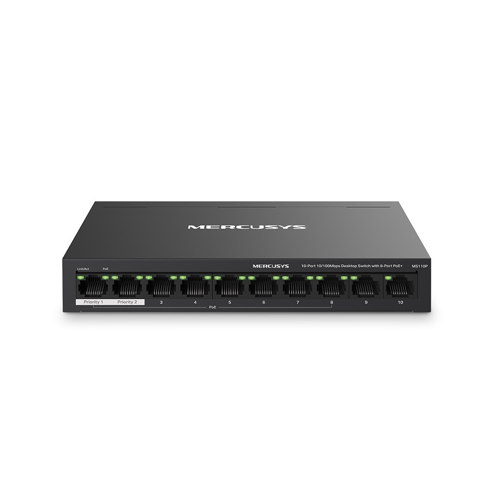Switch De Bureau Mercusys MS110P / 10 ports 10/100 Mbps avec PoE+ 8 ports
