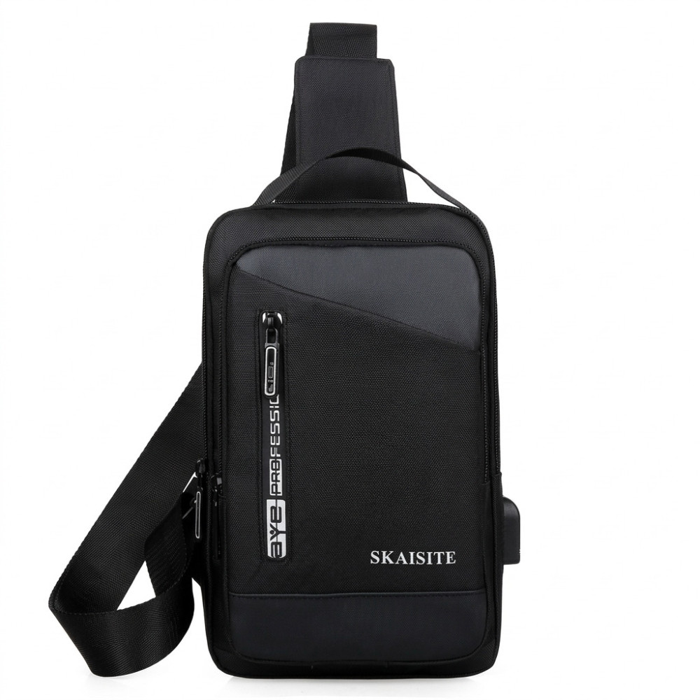 Sac à Dos Monobretelle Anti-Vol Compact + port USB / Noir