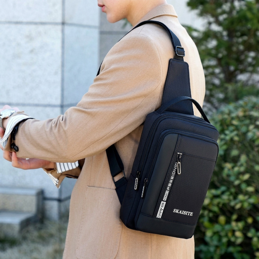 Sac à Dos Monobretelle Anti-Vol Compact + port USB / Noir