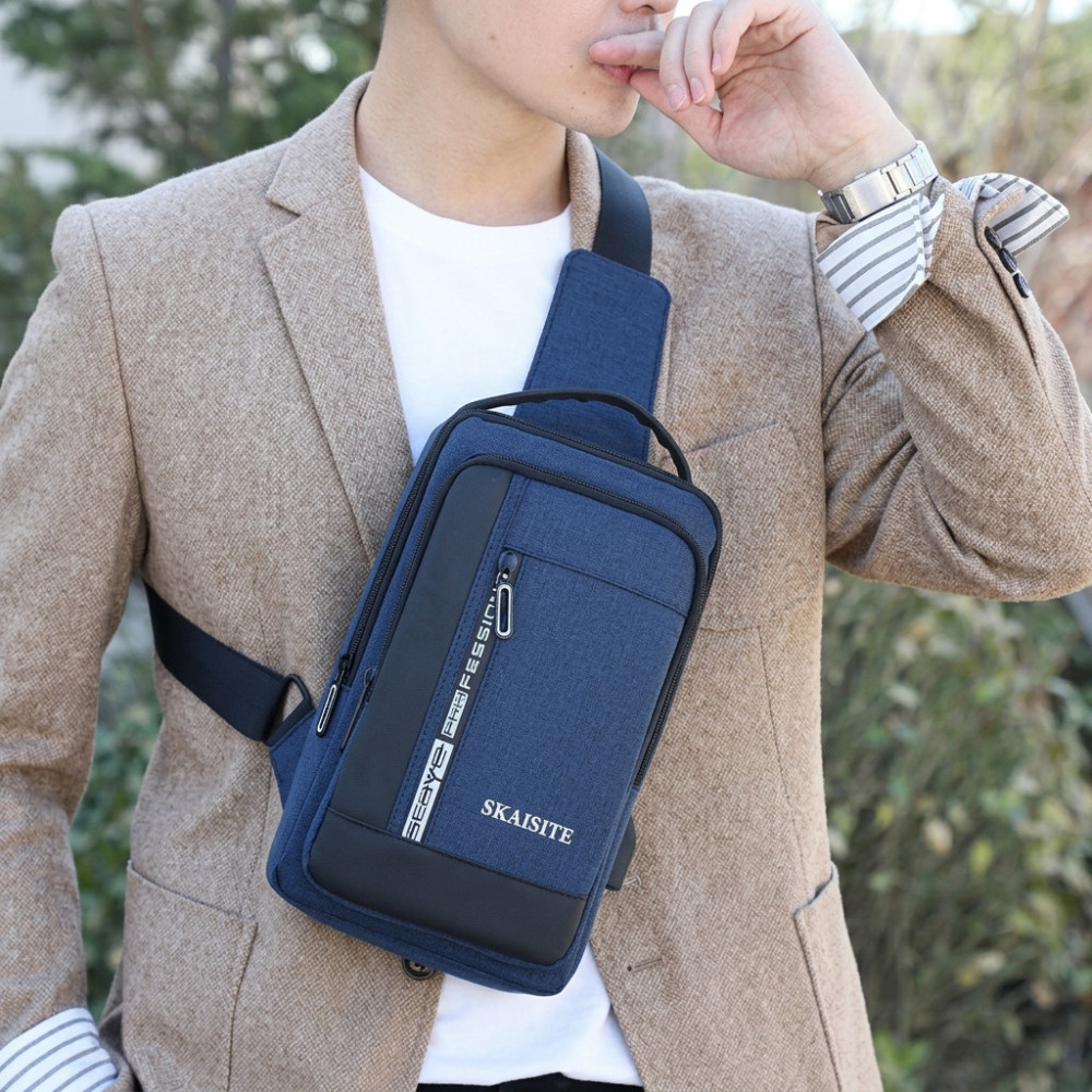 Sac à Dos Monobretelle Anti-Vol Compact + port USB / Noir