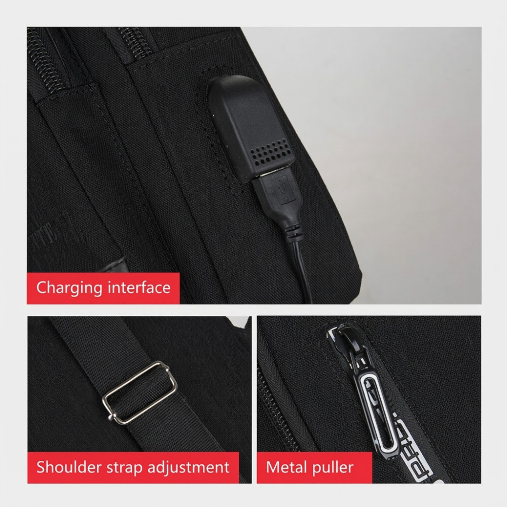 Sac à Dos Monobretelle Anti-Vol Compact + port USB / Noir