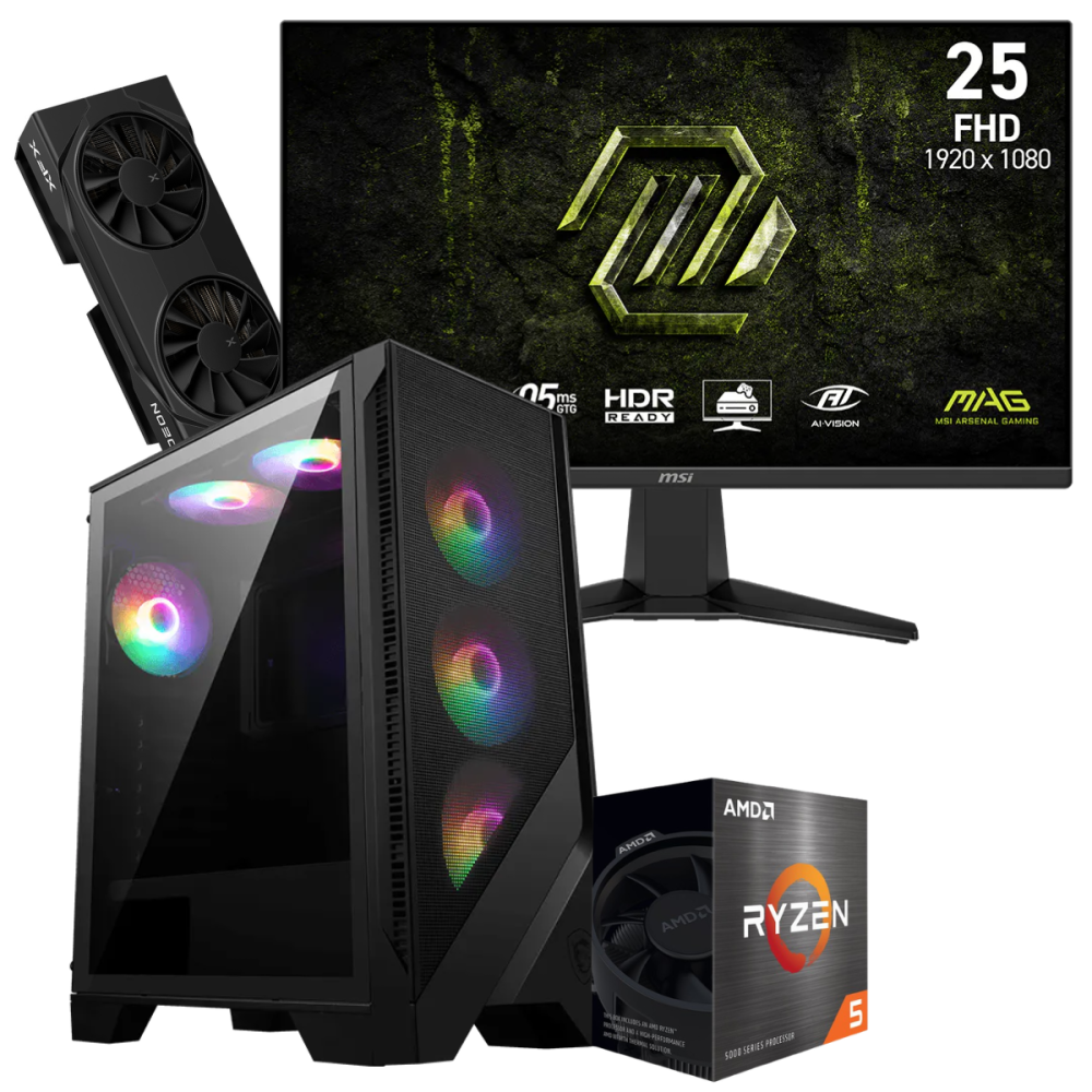 Setup Gamer Special Pc de Bureau Gaming / Ryzen 5 5600 / RX 9060 8G / 16 Go Avec Écran Gaming MSI 24.5" Full HD IPS / 240 Hz